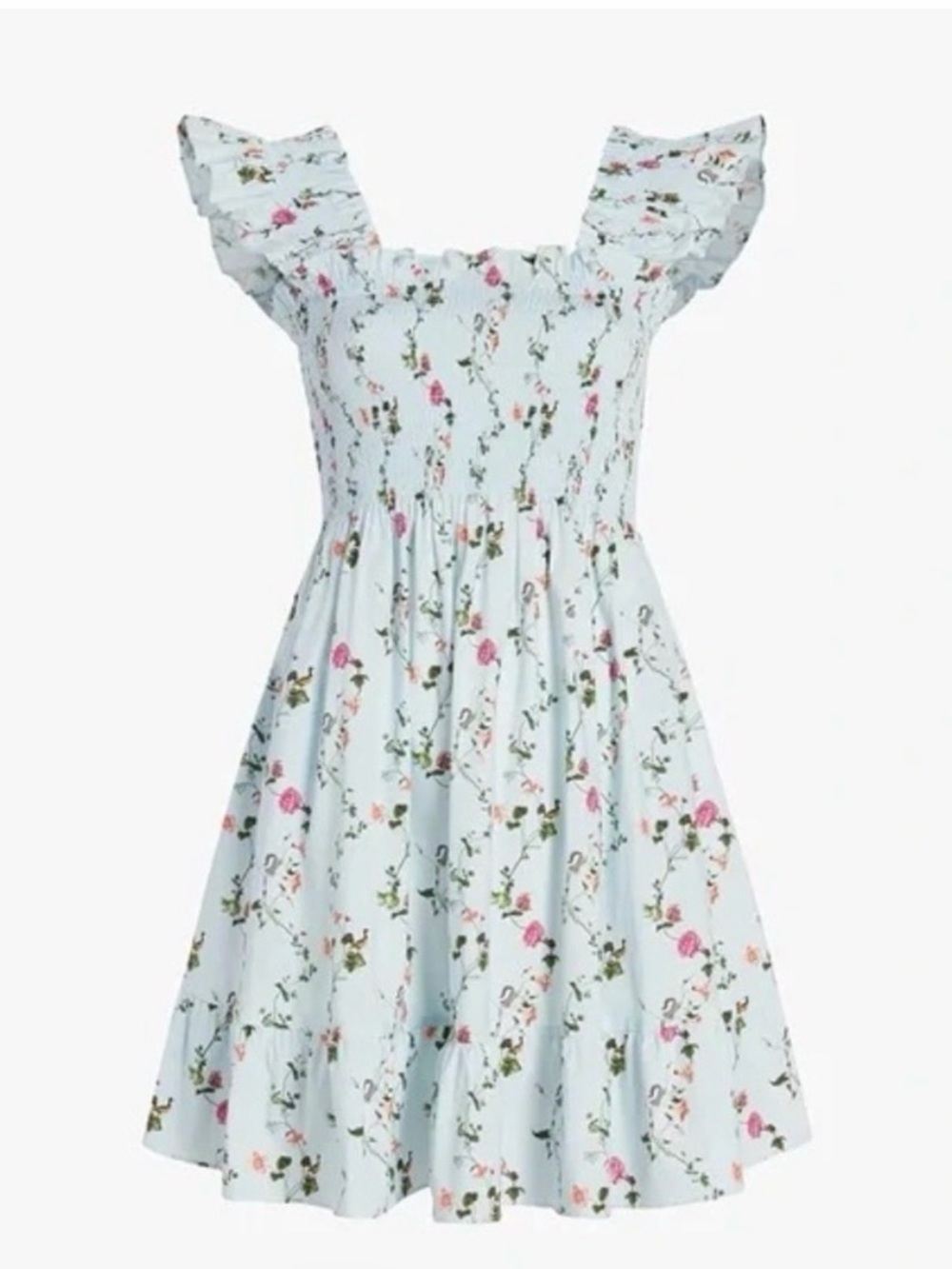 Hill House Light Blue Floral Smocked Ruffle Sundress
